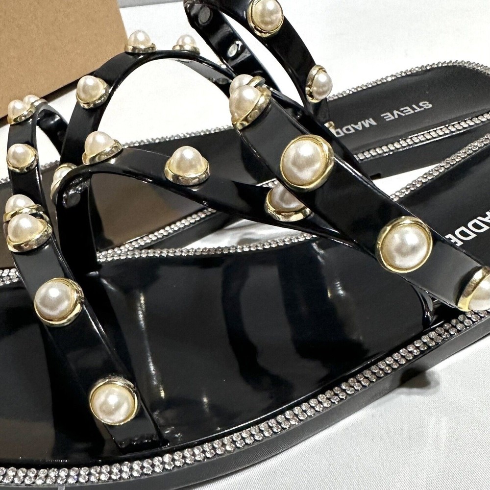 Steve Madden Nonii Womens Sz 7 Jelly Pearl Bling Rhinestone Slide Sandals NIB - Picture 5 of 9